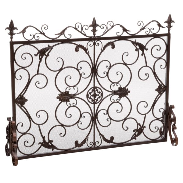 Darcie - Wrought Iron Fireplace Screen Ornate Design - Golden Black