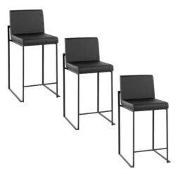 Fuji - Contemporary High Back Counter Stool (Set of 3) - Black - Faux Leather