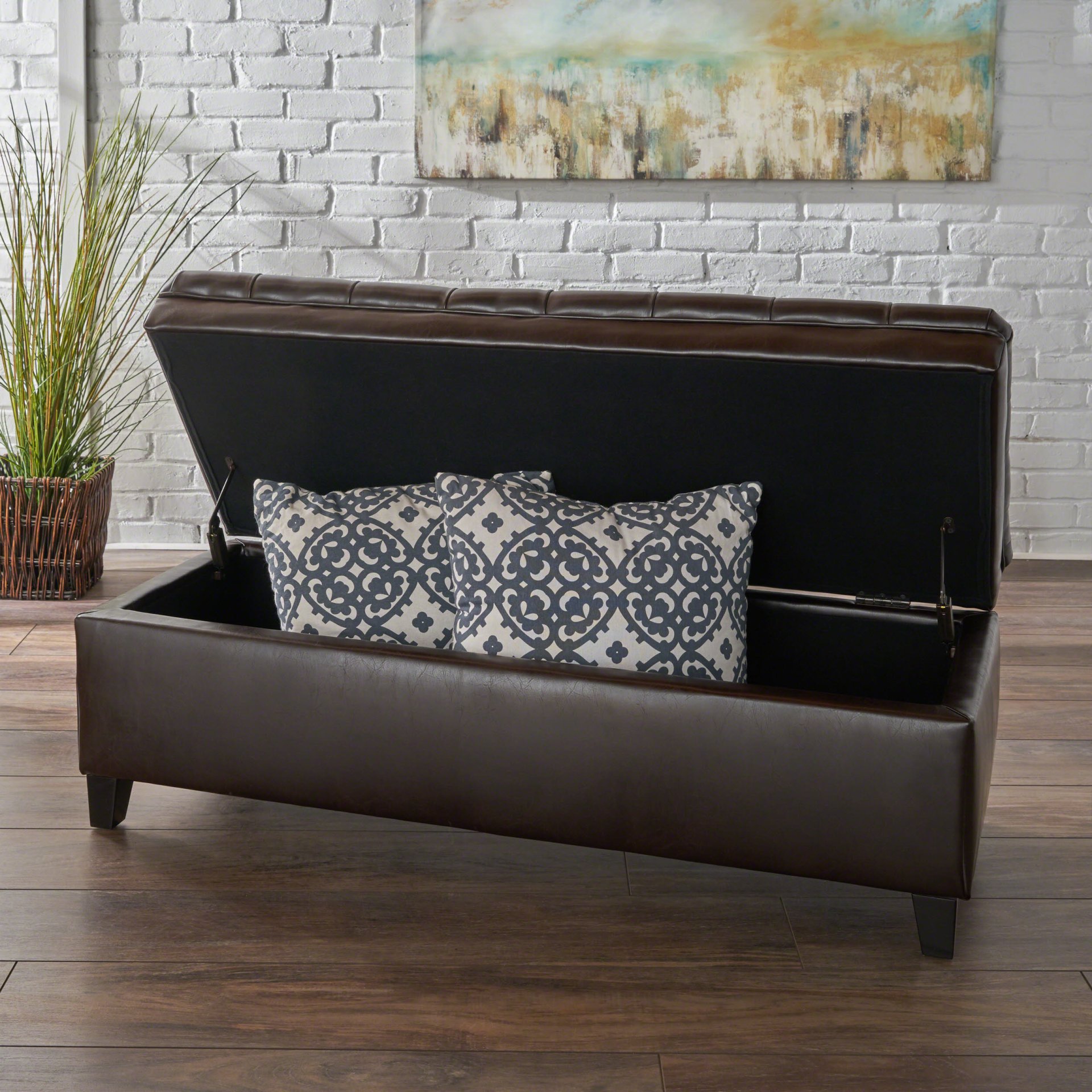 Cancia - Wide Tufted Rectangle Storage Ottoman - Brown - Image 5