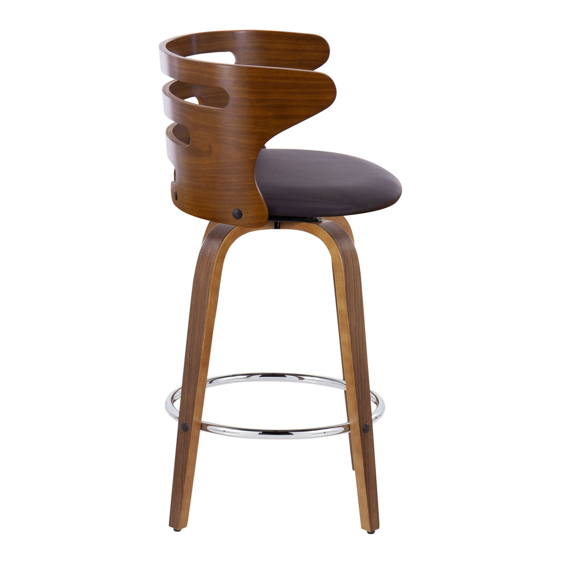 Cosini - Mid-Century Modern Fixed Height Barstool With Swivel With Round Footrest (Set of 2) - Walnut / Brown - Image 3