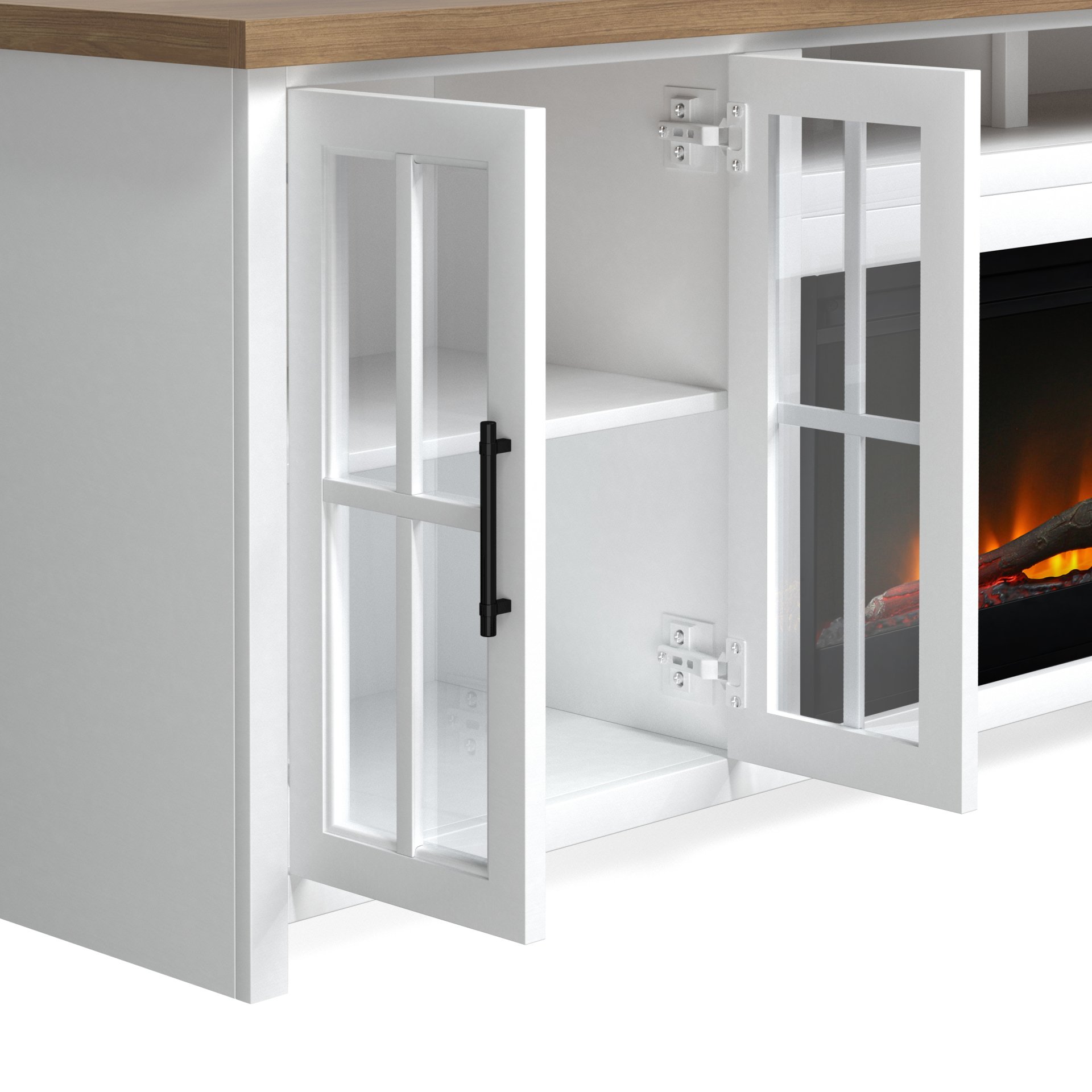 Hampton - Fireplace TV Stand Console For TVs Up To 100" - Jasmine Whitewash / Barnwood - Image 9