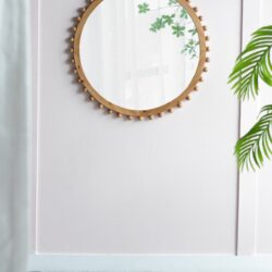 Wood Round Mirror With Beaded Frame, Circle Wall Mirror For Living Room Bedroom Entryway - Brown