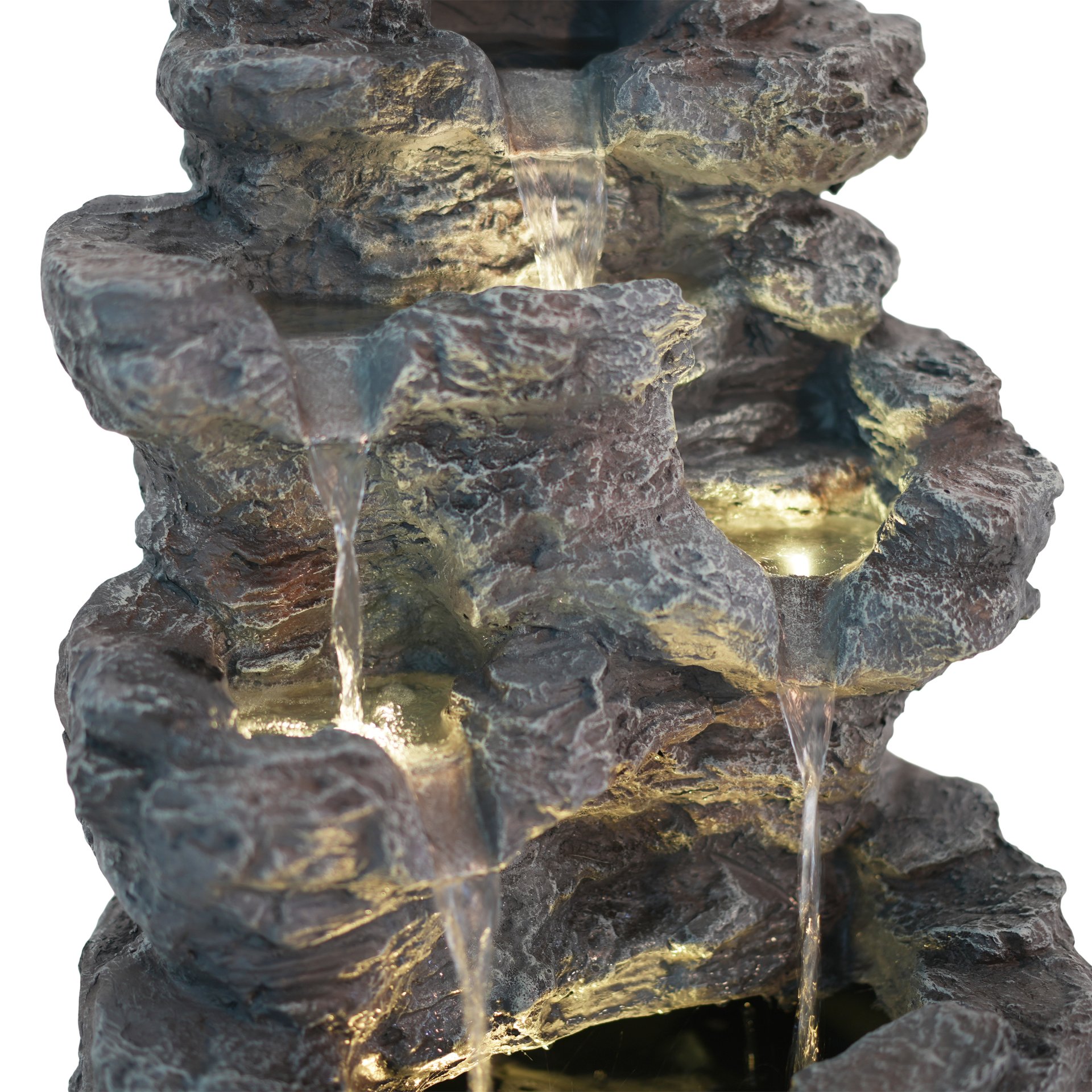 Tall Slim Fountain With LED Lights, 5 Tiered Cascading Water Feature, Outdoor Accent For Patios And Balconies - Gray - Image 11