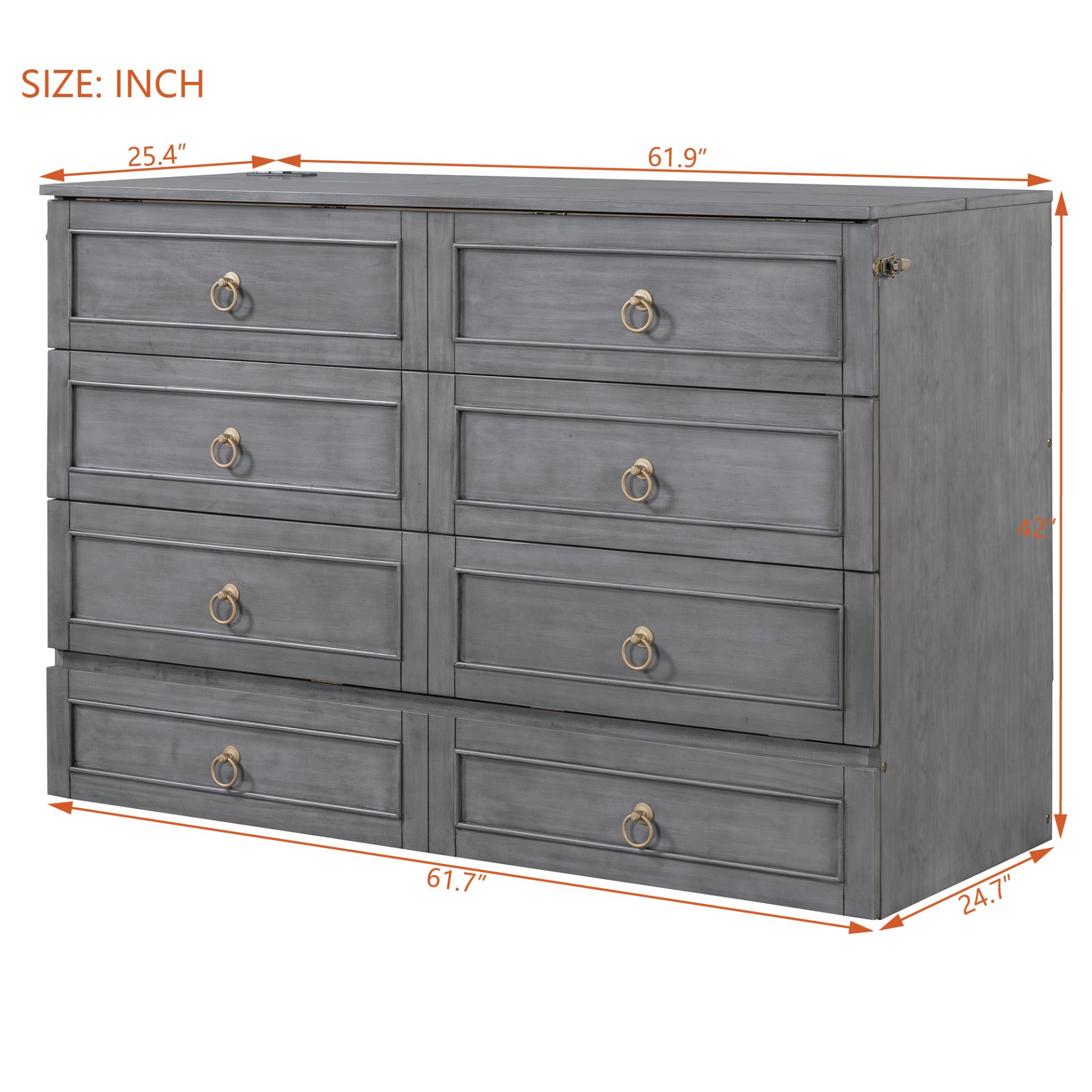 Queen Murphy Elegant Bed With Spacious Drawers - Gray - Image 8