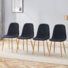 Luxury Simple Chair (Set of 4) Linen Cotton High Resilience Dining Chair With Metal en Legs - Black / Gold - Image 2