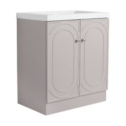 Modern Freestanding Bathroom Vanity With White Resin Sink & Soft Close Doors - Khaki