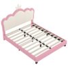 Full Size Upholstered Princess Bed & Crown Headboard, Full Size Platform Bed With Headboard And Footboard - White / Pink - Image 3
