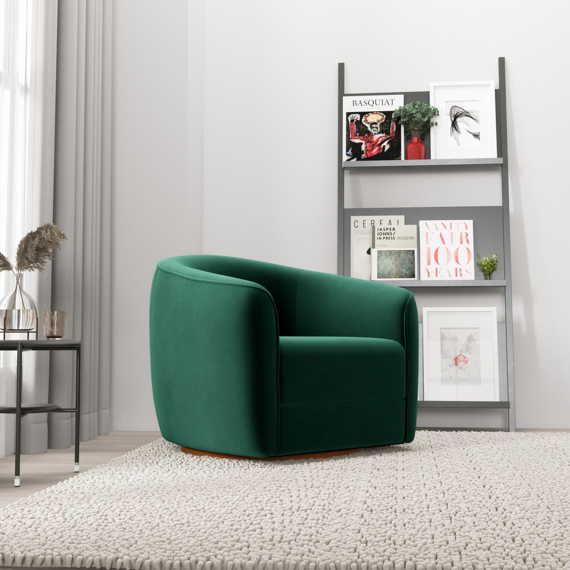 Elise - Mid-Century Modern Swivel Chair - Dark Green - Image 15