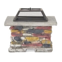 Outdoor Wood Bruning Magnesium Oxide Fire Pit With Lid - Stone Gray