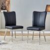 Modern Minimalist Dining Chairs (Set of 2) Curved Backrest & Cushion Metal Legs - Black - Image 2