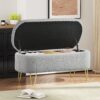 Upholstered Oval Storage Bench With Metal Legs - Gray - Image 7