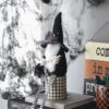 Sitting Gnome With Broomstick & Long Legs, For Halloween Decor - Black White - Image 7