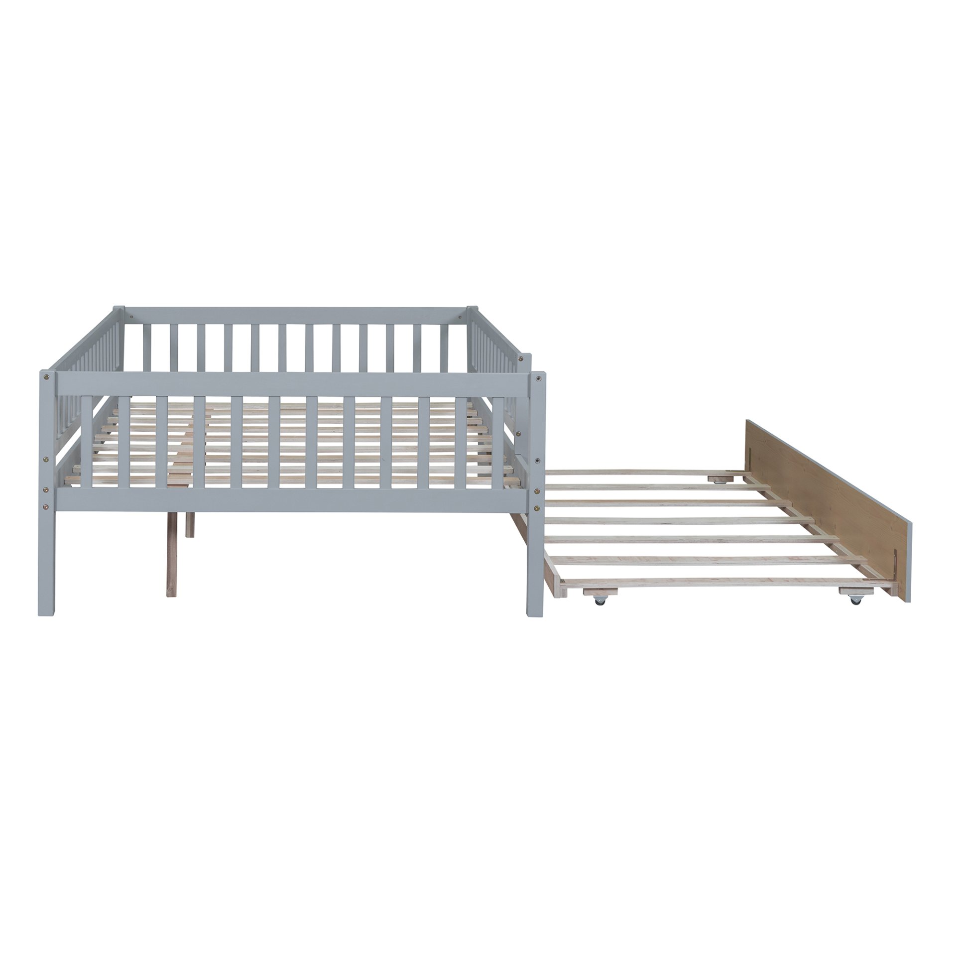Full Size Daybed With Trundle And Fence Guardrails - Gray - Image 10