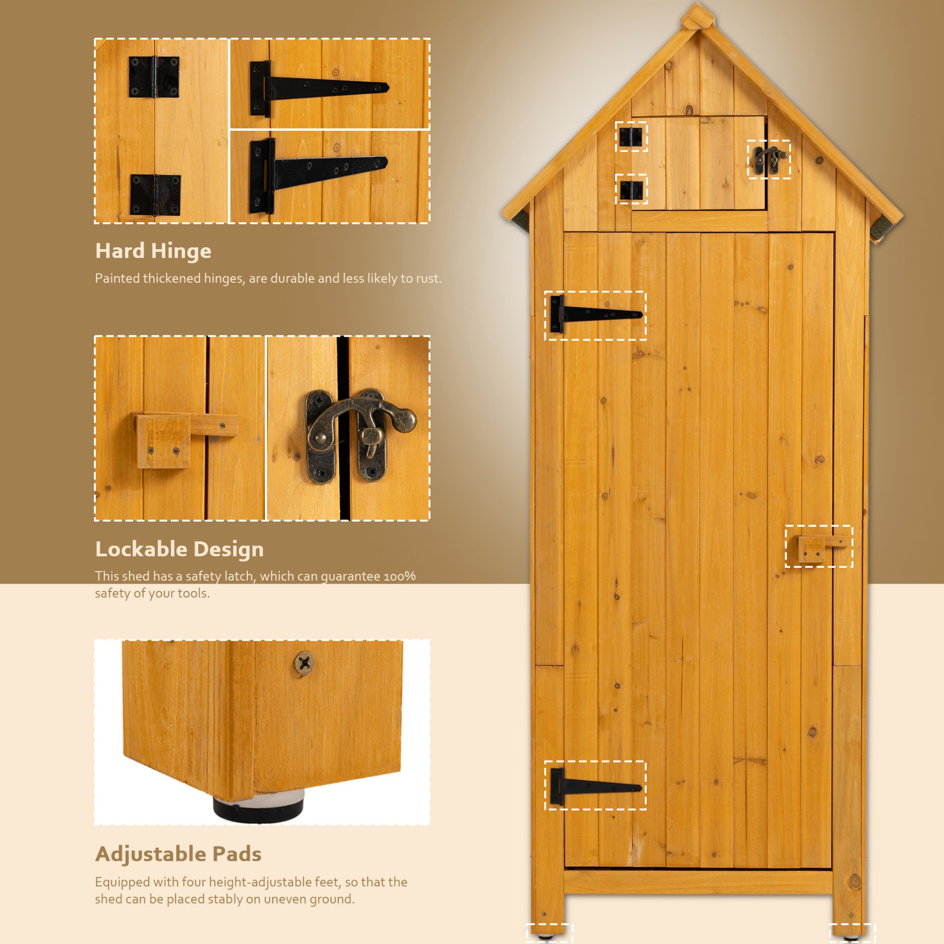 Outdoor Storage Cabinet Tool Shed Wooden Garden Shed - Natural - Image 4
