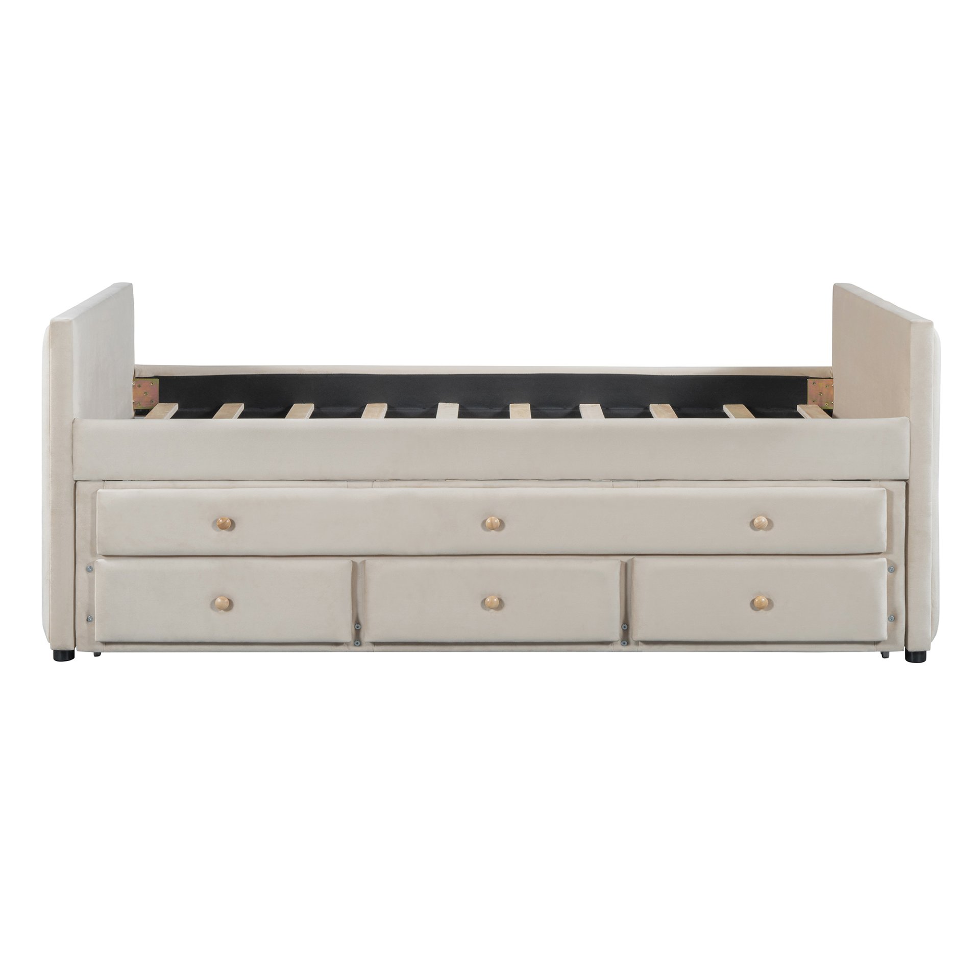 Twin Size Upholstered Daybed With Twin Size Trundle And Drawers - Beige - Image 8