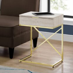 Accent Side Table, Storage Drawer, Marble Look Contemporary & Modern - Beige