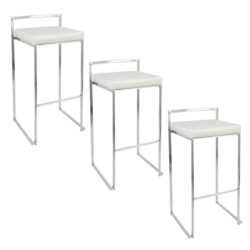 Fuji - Contemporary Stackable Barstool (Set of 3) - White