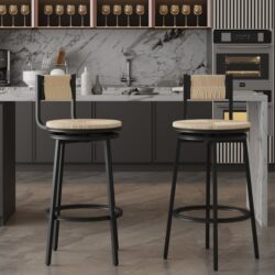 Bar Stools Swivel Counter Chairs With Metal Frame (Set of 2) Hand Woven Paper Rope Dining Barstools For Kitchen Counter - Creamy White