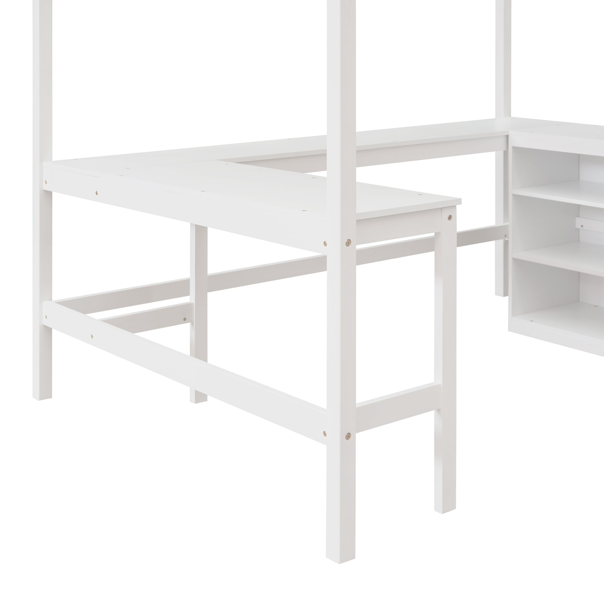 Full Size Loft Bed With Shelves With Desk - White - Image 17