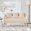 Open Back Loveseat Settee With 3 Pillows - Beige - Image 4