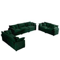 Modern Fabric Living Room Sofa 2 Piece Set With 8 Cushion Upholstery Corduroy Fabric, Large Deep Seat Recliner - Green
