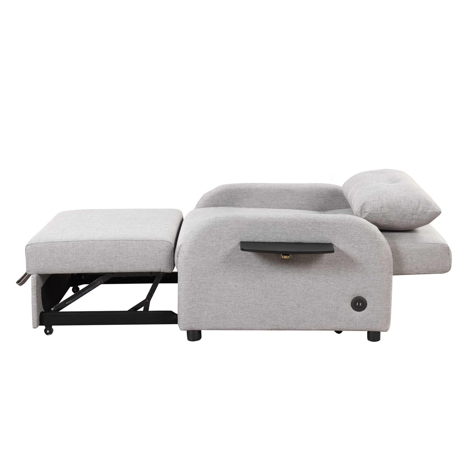 3 In 1 Pull Out Sofa Sleeper With Wing Table And USB Charge - Gray - Image 14