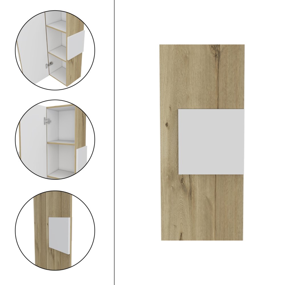 Medicine Single Door Cabinet, Three Shelves - Light Oak / White - Image 3