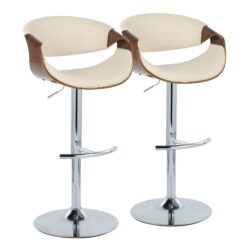 Symphony - Mid-Century Modern Adjustable Barstool With Swivel With Rounded T Footrest (Set of 2) - Chrome / Walnut / Cream