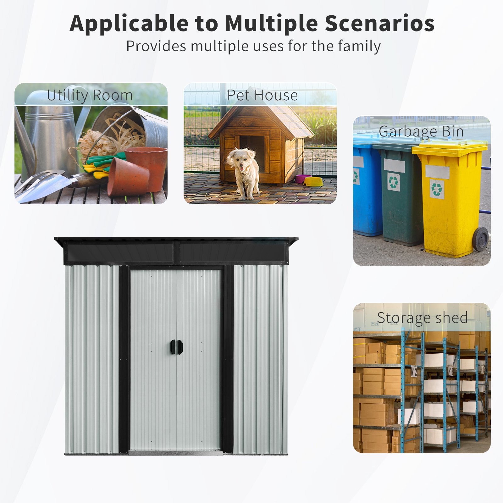 6Ft X 5Ft Outdoor Metal Storage Shed With Lockable Sliding Doors And Transparent Plate For Garden, Lawn - White / Black - Image 9