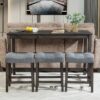 4 Piece Bar Table Set With Power Outlet, Bar Table Set With Chairs, Sofa Bar Table With Stools, Behind Couch Table With 3 Padded Stools, For Living Room, Dining Room - Dark Gray - Image 4