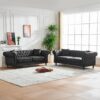 Chesterfield 3 And 3 Seater Sofa Set With Roll Armrest - Black - Image 2