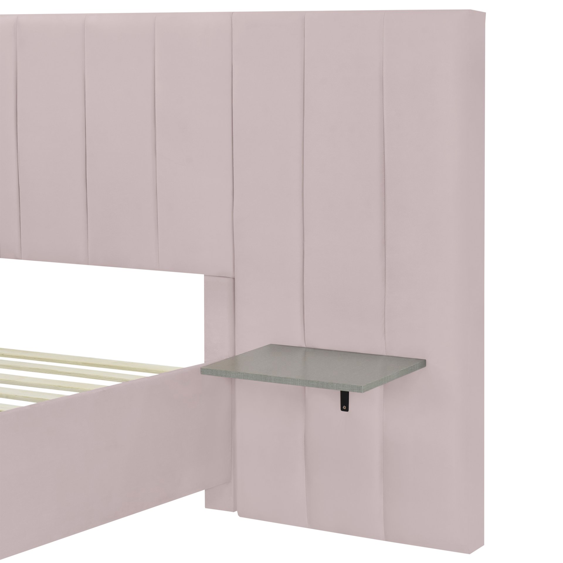 Full Size Upholstered Platform Bed With Big Headboard - Pink - Image 9