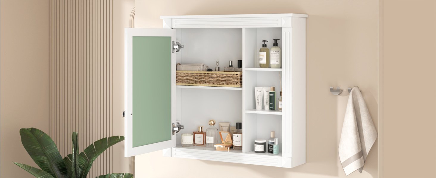 Bathroom Medicine Cabinet With Mirror, Wall Mounted Mirror Cabinet With Storage Organizer, Over The Toilet Storage White Storage Cabinet For Bathroom - White - Image 21