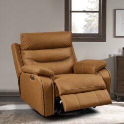 Dual Okin Motor Rocking And 240° Swivel Single Sofa Seat Recliner Chair Infinite Position, Head Rest With Power Function - Yellow Brown