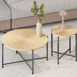 Radial - Pattern Coffee And End Table Set Waterproof Cover, Distressed Cylindrical Design, Legs Classic Rustic Charm (Set of 2) - Oak Natural Wood / Antique White