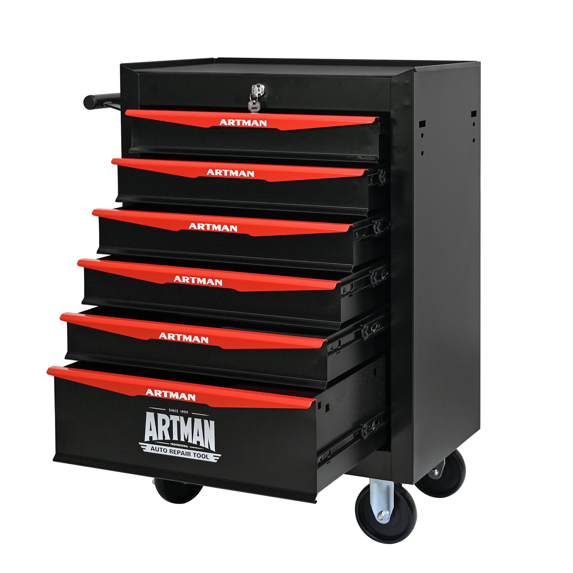 Rolling Metal Tool Chest With 6 Drawers, 20" Steel Storage Cabinet With Ball Bearing Slides - Black / Red - Image 11