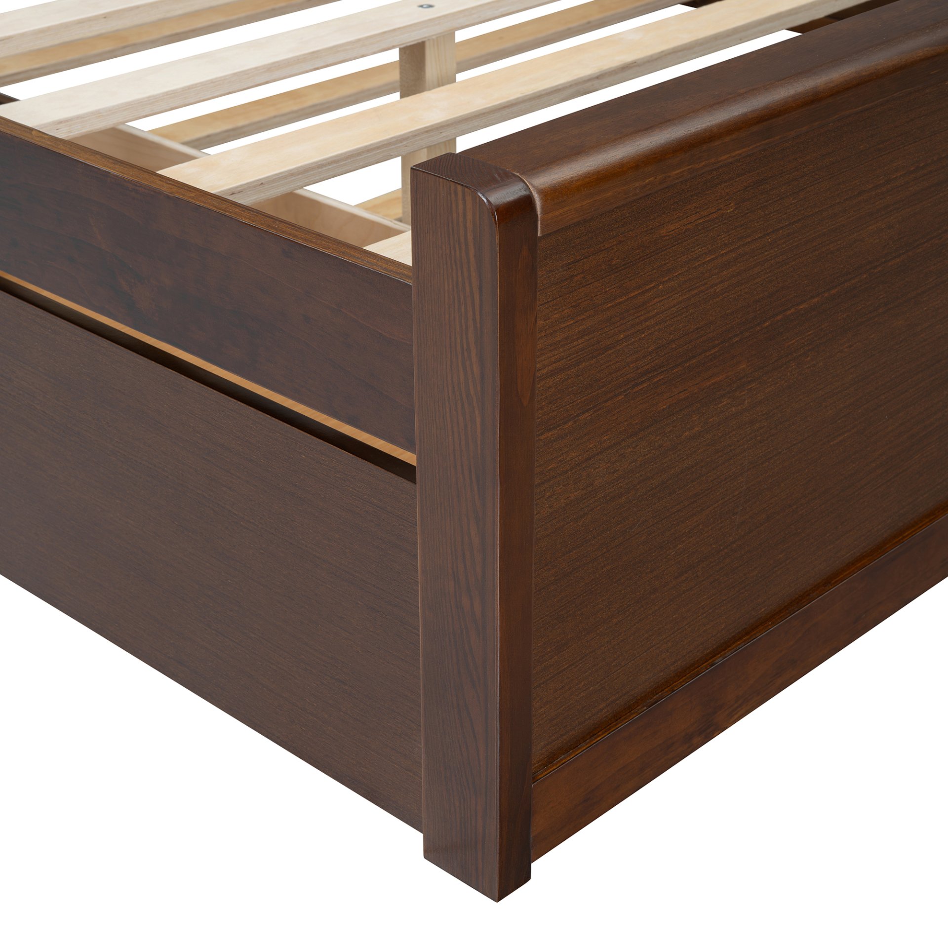 Queen Size Headboard Bed With 2 Drawers And Trundle Walnut - Image 12