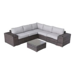 Patio Furniture Set With Cushions, Weather Resistant, 8 Piece Modular Arrangement - Brown