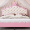 Full Size Lovely Crown Fantasy Leather Princess Bed With Tufted Headboard - Pink / Cream - Image 15