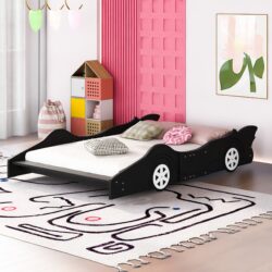 Full Size Race Car Shaped Platform Bed & Wheels - Black