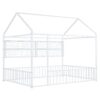 Full Size Bed House Frame With Fence And Shelves - White - Image 16