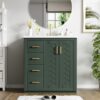 Bathroom Vanity With Ceramic Sink Combo, Frame Bathroom Storage Cabinet, Freestanding Vanity Set With 3 Drawers & Soft Closing Doors - Green - Image 3