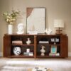 Contemporary Sideboard Storage Cabinet TV Stand With Wave Pattern - Walnut - Image 5