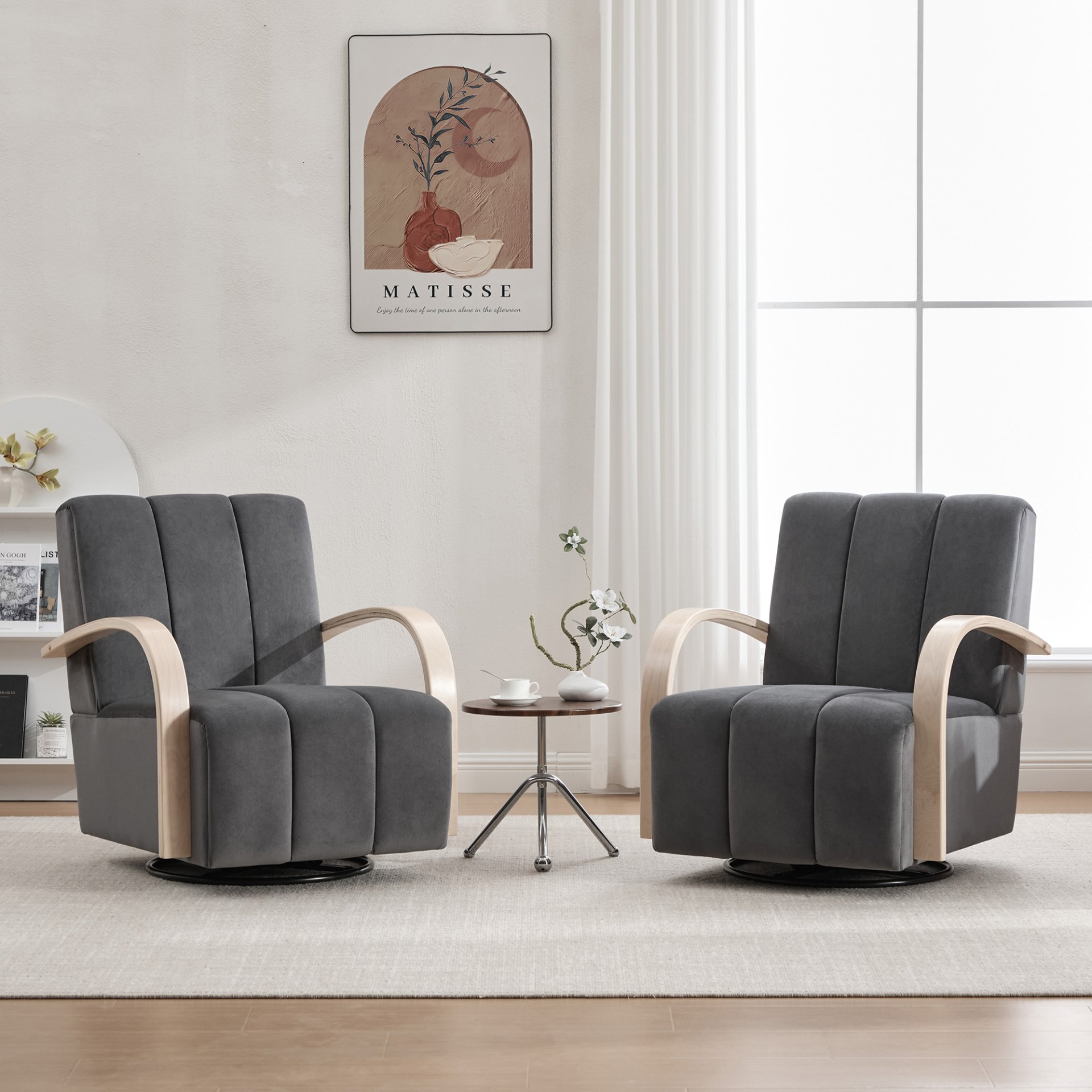 360° Swivel Accent Chair With Armrests - Charcoal - Image 6