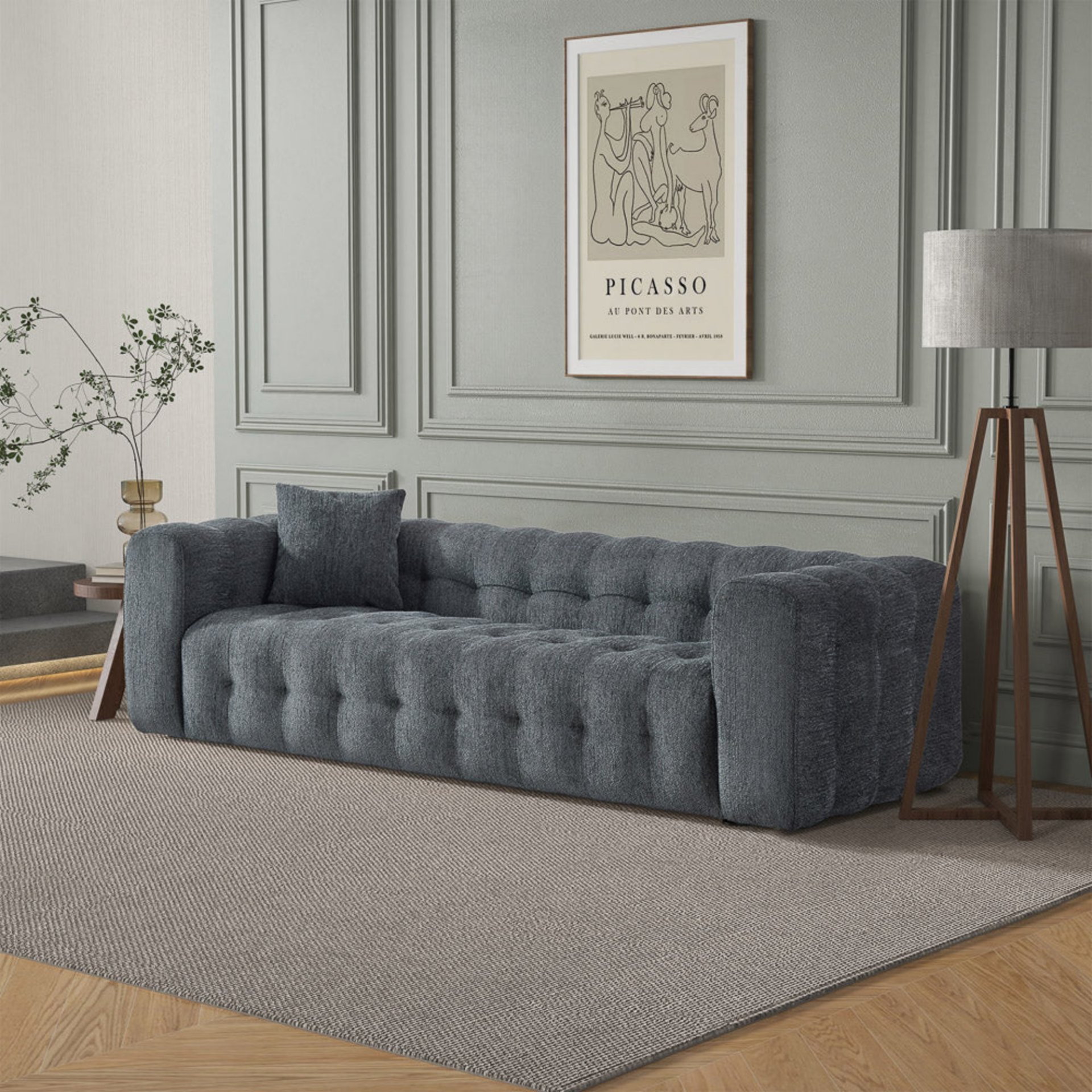 Eden - Modern Tufted Chesterfield Sofa - Gray - Image 2