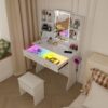 Vanity Desk With LED Lights Mirror, Power Outlet, Storage Drawers & Chair - White - Image 5