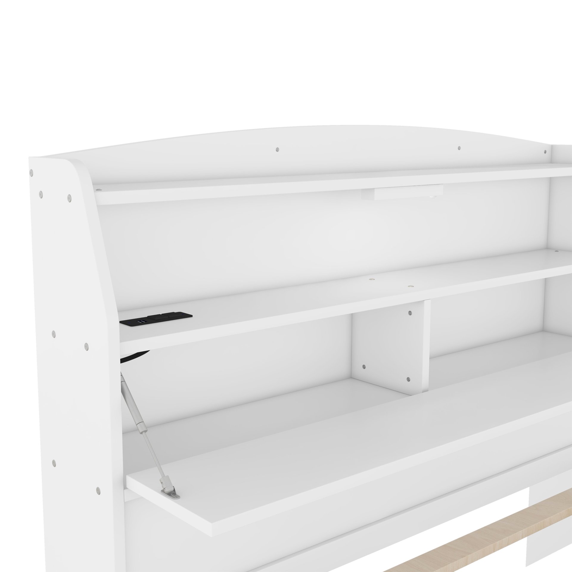 Full Size LED Platform Bed With Trundle With Storage Headboard With Drawers - White - Image 10