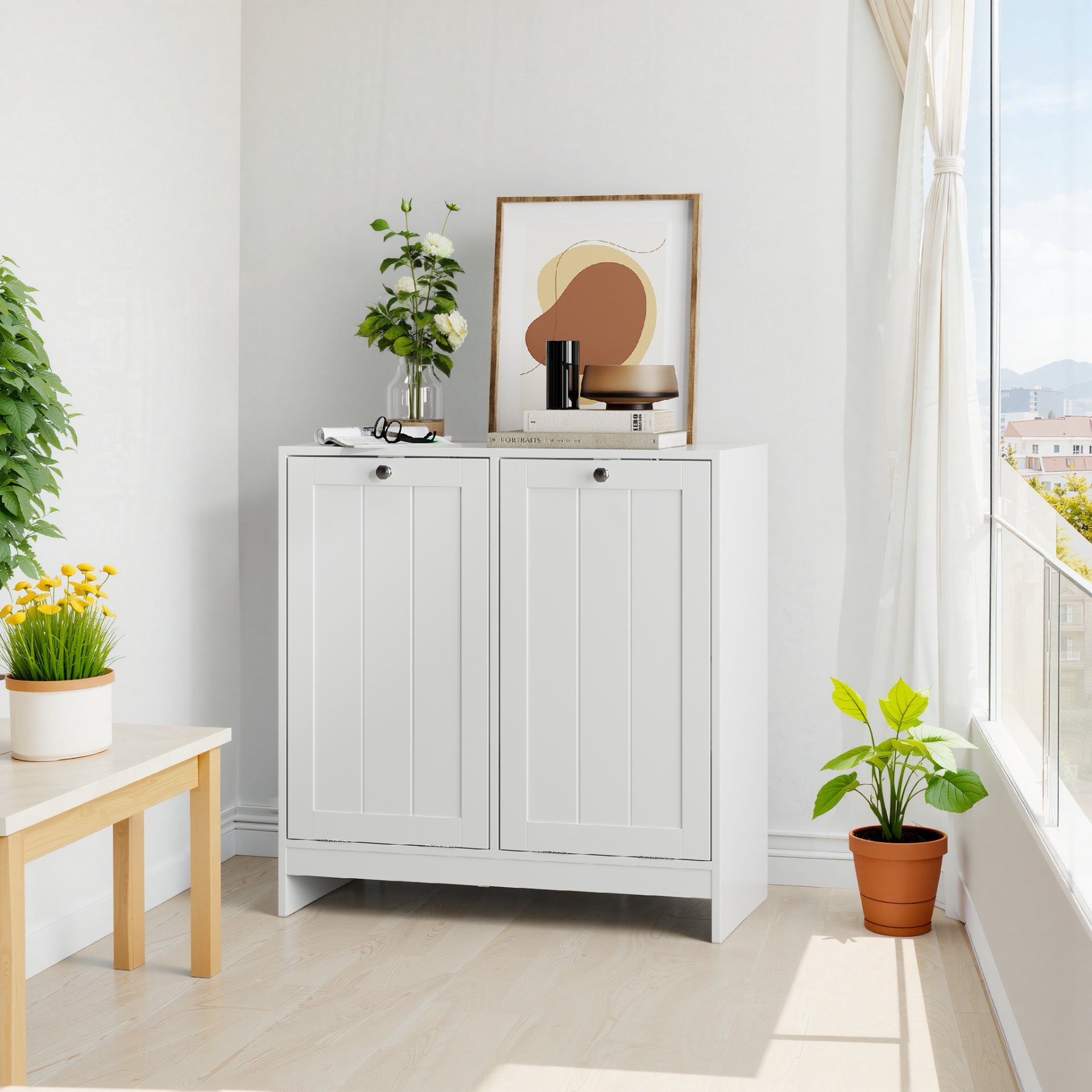 Tilted Laundry Hamper With Removable Basket, Hidden Laundry Hamper, Bathroom Storage Cabinet, Free Standing Organizer - White - Image 10