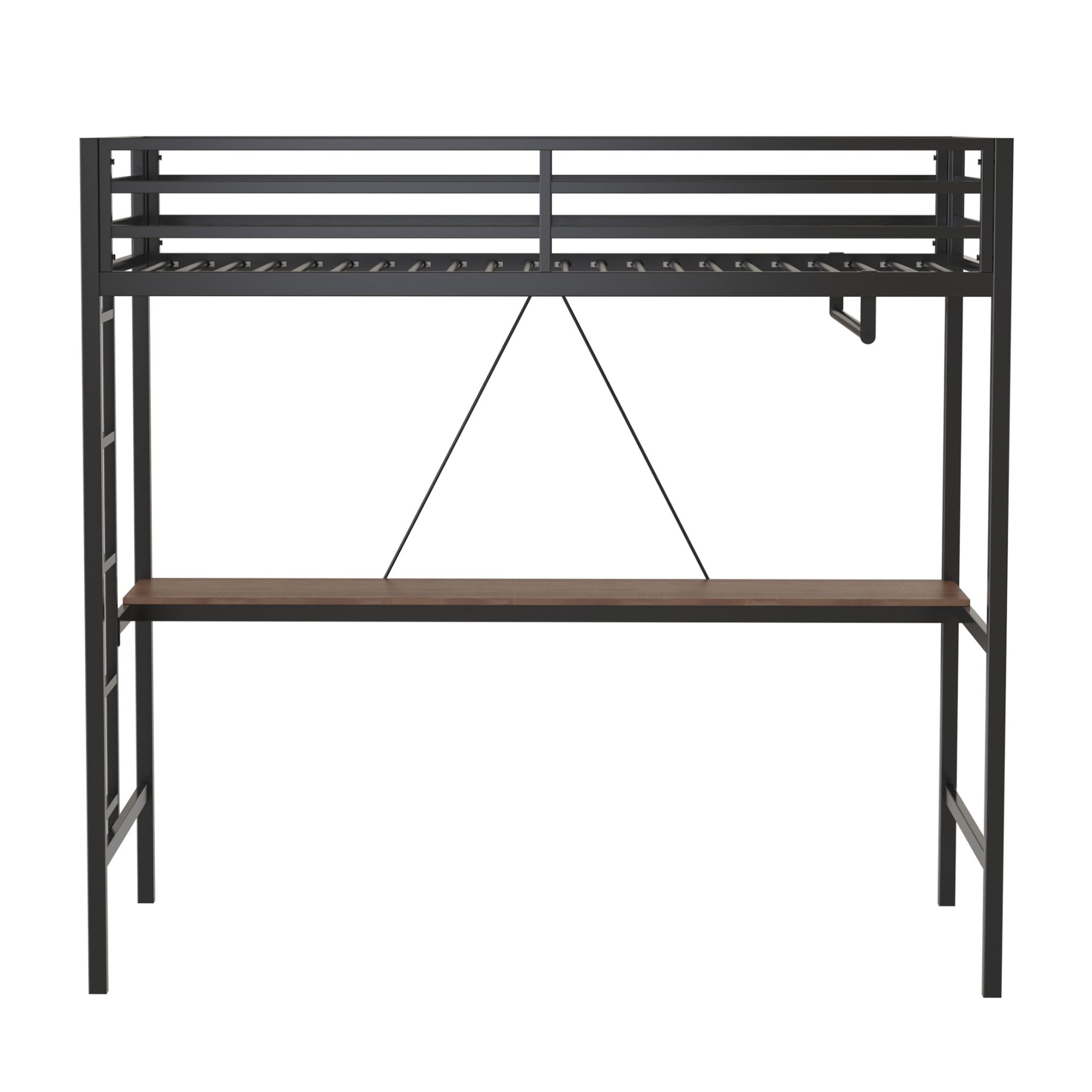 Adam - Twin Loft Bunk Bed With Cinnamon Wood Desk And Closet Rod - Black - Image 13