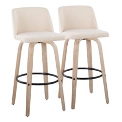Toriano - Mid-Century Modern Fixed Height Barstool With Swivel With Round Footrest (Set of 2) - White Washed / Cream